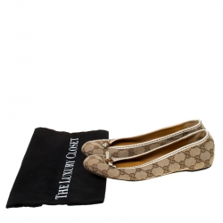 Pre Owned Gucci Beige GG Canvas Bamboo Tassel Ballet Flats Size 37