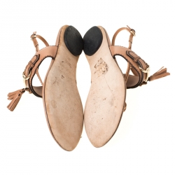 Pre Owned Gucci Brown Leather Tassel Horsebit Thong Flat Sandals Size 37