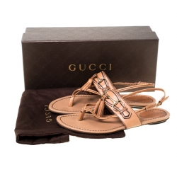 Pre Owned Gucci Brown Leather Tassel Horsebit Thong Flat Sandals Size 37