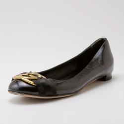 Pre Owned Gucci Black Patent 'Interlocking' Buckle Ballet Flats Size 38