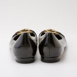 Pre Owned Gucci Black Patent 'Interlocking' Buckle Ballet Flats Size 38