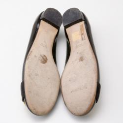 Pre Owned Gucci Black Patent 'Interlocking' Buckle Ballet Flats Size 38
