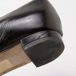 Pre Owned Gucci Black Patent 'Interlocking' Buckle Ballet Flats Size 38