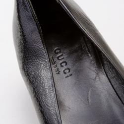 Pre Owned Gucci Black Patent 'Interlocking' Buckle Ballet Flats Size 38