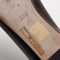 Pre Owned Gucci Black Patent 'Interlocking' Buckle Ballet Flats Size 38