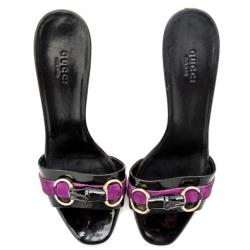 مملوكة مسبقًا Gucci Black Patent Bamboo Horsebit Slides Size 39