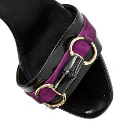 مملوكة مسبقًا Gucci Black Patent Bamboo Horsebit Slides Size 39