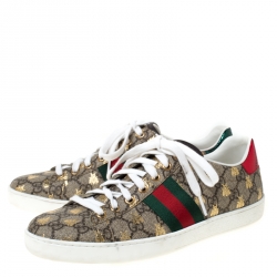 gucci sneakers gg supreme ace bee lace canvas beige brown