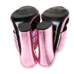 مملوكة مسبقًا Gucci Metallic Pink Leather Sylvia Crossover Mules Size 37