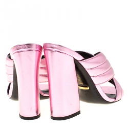 مملوكة مسبقًا Gucci Metallic Pink Leather Sylvia Crossover Mules Size 37