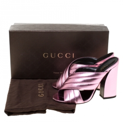 مملوكة مسبقًا Gucci Metallic Pink Leather Sylvia Crossover Mules Size 37