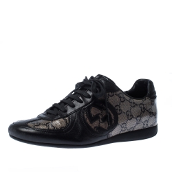 Gucci Black Leather And Guccissima Crystal Canvas Royal Sport Interlocking GG Sneakers Size 37