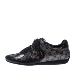 Gucci Black Leather And Guccissima Crystal Canvas Royal Sport Interlocking GG Sneakers Size 37