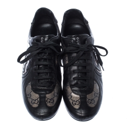 Gucci Black Leather And Guccissima Crystal Canvas Royal Sport Interlocking GG Sneakers Size 37