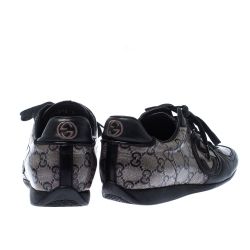 Gucci Black Leather And Guccissima Crystal Canvas Royal Sport Interlocking GG Sneakers Size 37