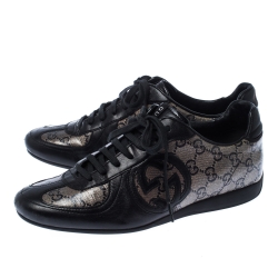 Gucci Black Leather And Guccissima Crystal Canvas Royal Sport Interlocking GG Sneakers Size 37