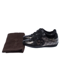 Gucci Black Leather And Guccissima Crystal Canvas Royal Sport Interlocking GG Sneakers Size 37