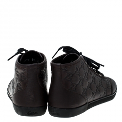 Gucci Chocolate Guccissima Leather High Top Sneakers Size 36