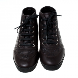 Gucci Chocolate Guccissima Leather High Top Sneakers Size 36