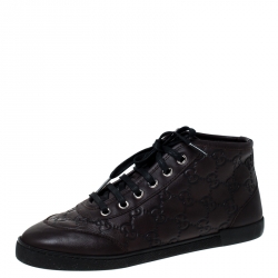 Gucci Chocolate Guccissima Leather High Top Sneakers Size 36