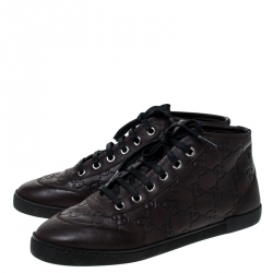 Gucci Chocolate Guccissima Leather High Top Sneakers Size 36