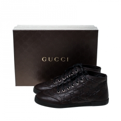 Gucci Chocolate Guccissima Leather High Top Sneakers Size 36