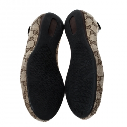 Pre Owned Gucci Beige/Brown GG Canvas and Leather Web Ballet Flats Size 39