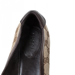 Pre Owned Gucci Beige/Brown GG Canvas and Leather Web Ballet Flats Size 39