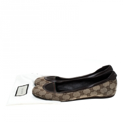 Pre Owned Gucci Beige/Brown GG Canvas and Leather Web Ballet Flats Size 39