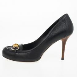 مملوكة مسبقًا Gucci Black Leather 'Miss Bamboo' Horsebit Loafer Pumps Size 37