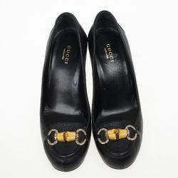 مملوكة مسبقًا Gucci Black Leather 'Miss Bamboo' Horsebit Loafer Pumps Size 37