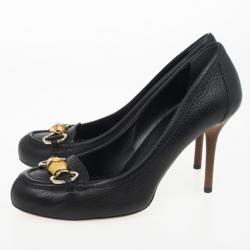 مملوكة مسبقًا Gucci Black Leather 'Miss Bamboo' Horsebit Loafer Pumps Size 37