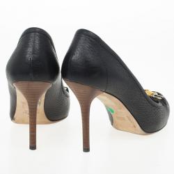 مملوكة مسبقًا Gucci Black Leather 'Miss Bamboo' Horsebit Loafer Pumps Size 37