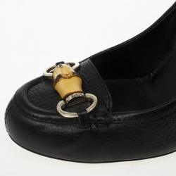 مملوكة مسبقًا Gucci Black Leather 'Miss Bamboo' Horsebit Loafer Pumps Size 37