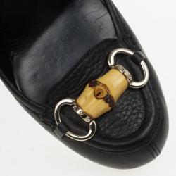 مملوكة مسبقًا Gucci Black Leather 'Miss Bamboo' Horsebit Loafer Pumps Size 37