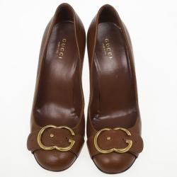 مملوكة مسبقًا Gucci Brown Leather 'Ride' GG Buckle Pumps Size 36.5