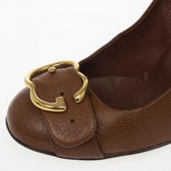 مملوكة مسبقًا Gucci Brown Leather 'Ride' GG Buckle Pumps Size 36.5