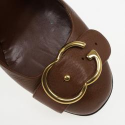 مملوكة مسبقًا Gucci Brown Leather 'Ride' GG Buckle Pumps Size 36.5