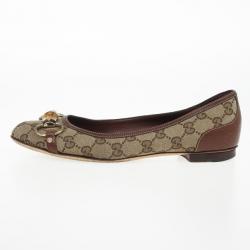 Pre Owned Gucci Guccissima Canvas "Bamboo" Horsebit Ballet Flats Size 38