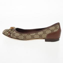 Pre Owned Gucci Guccissima Canvas "Bamboo" Horsebit Ballet Flats Size 38
