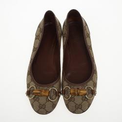Pre Owned Gucci Guccissima Canvas "Bamboo" Horsebit Ballet Flats Size 38