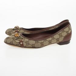 Pre Owned Gucci Guccissima Canvas "Bamboo" Horsebit Ballet Flats Size 38