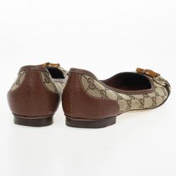 Pre Owned Gucci Guccissima Canvas "Bamboo" Horsebit Ballet Flats Size 38
