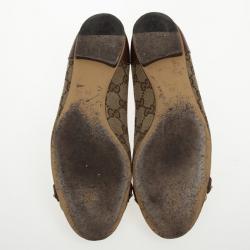 Pre Owned Gucci Guccissima Canvas "Bamboo" Horsebit Ballet Flats Size 38