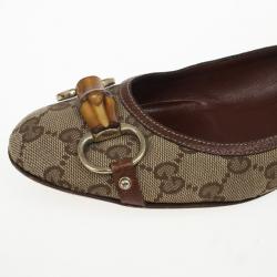 Pre Owned Gucci Guccissima Canvas "Bamboo" Horsebit Ballet Flats Size 38
