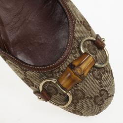 Pre Owned Gucci Guccissima Canvas "Bamboo" Horsebit Ballet Flats Size 38