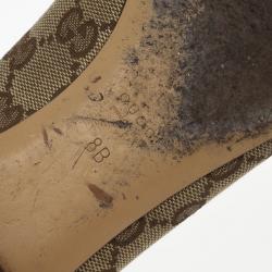 Pre Owned Gucci Guccissima Canvas "Bamboo" Horsebit Ballet Flats Size 38