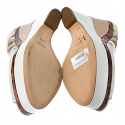 مملوكة مسبقًا صندل غوتشي كوتاو مقدمة مفتوحة كعب روكي ترتواز و جلد ثنائي اللون مقاس 37.5