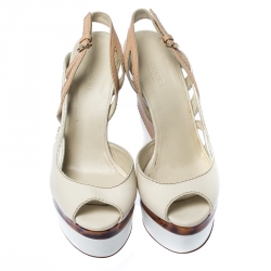 مملوكة مسبقًا صندل غوتشي كوتاو مقدمة مفتوحة كعب روكي ترتواز و جلد ثنائي اللون مقاس 37.5