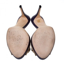 مملوكة مسبقًا Gucci Beige/Purple GG Canvas New Hollywood Horsebit Slides Size 38